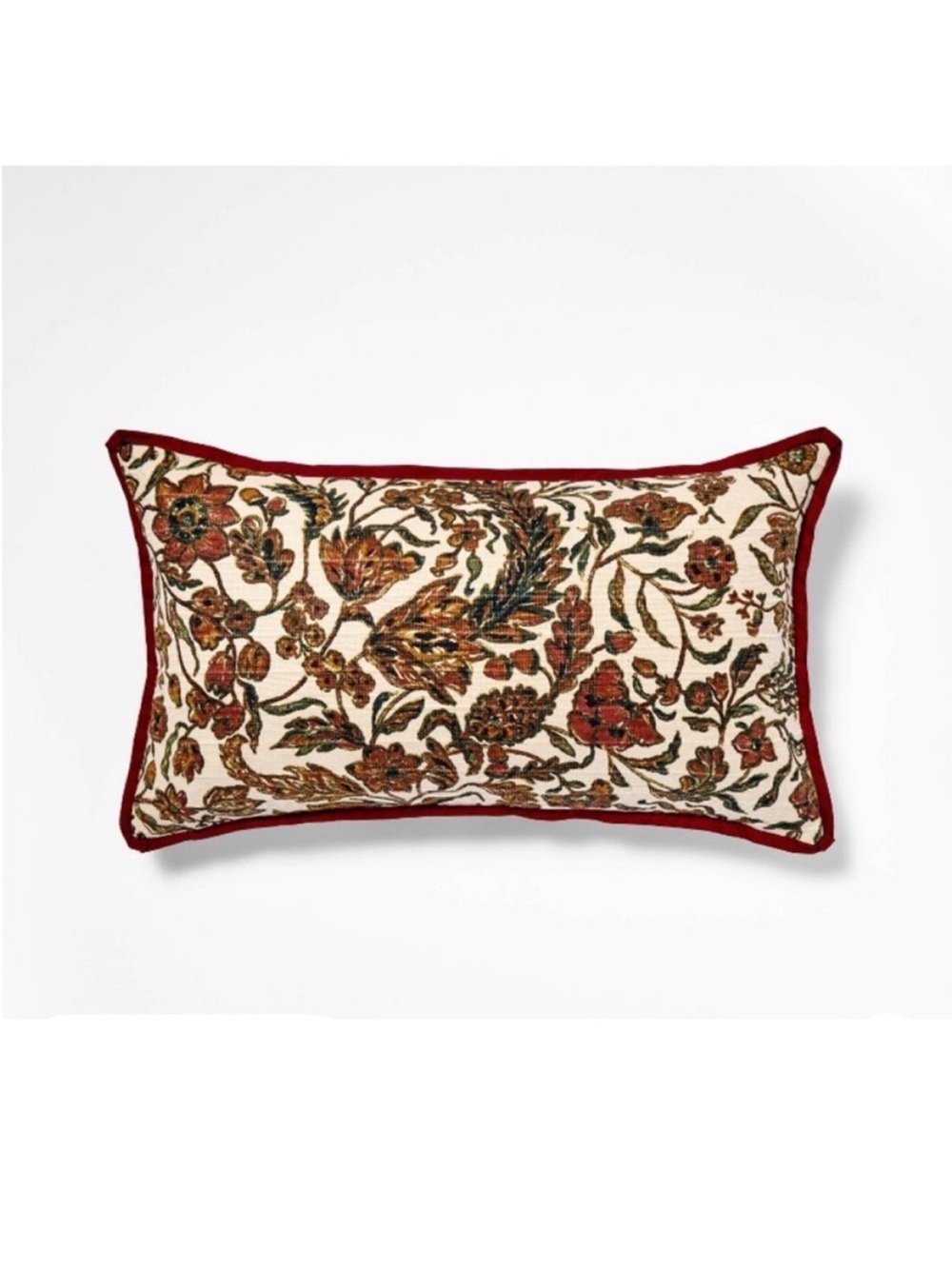 Studio McGee 14” x 24” Jacobean Floral, Burgundy/Cream Lumbar Pillow